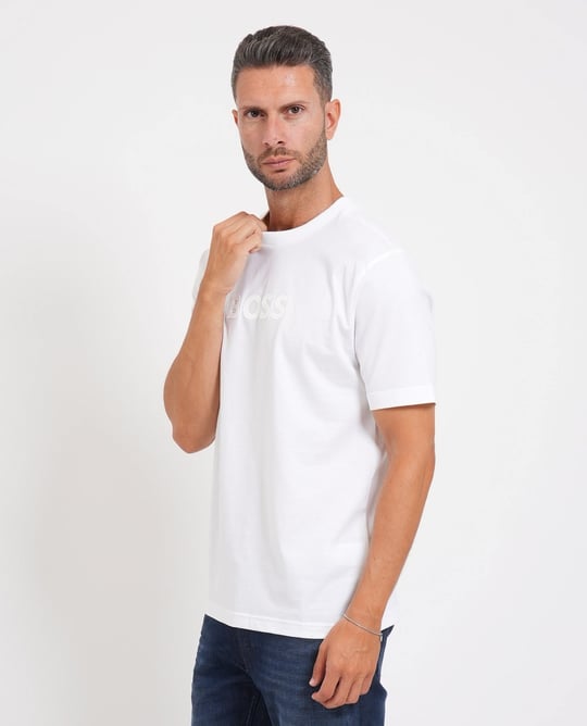 BOSS  BOSS Erkek Regular Fit Yuvarlak Yakalı Pamuklu Kısa Kollu Beyaz1 Polo Yaka T-Shirt 50553652-101