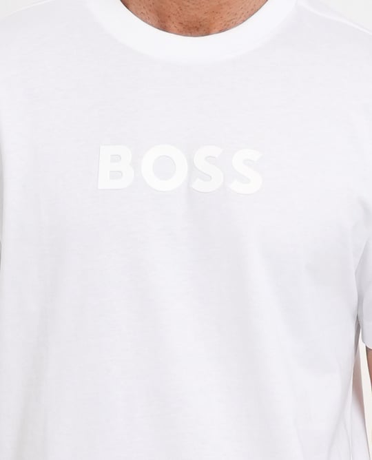 BOSS  BOSS Erkek Regular Fit Yuvarlak Yakalı Pamuklu Kısa Kollu Beyaz1 Polo Yaka T-Shirt 50553652-101