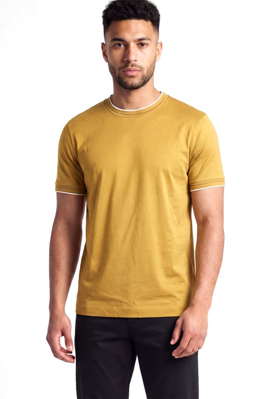 BOSS  BOSS Erkek Regular Fit Yuvarlak Yakalı Logo Detaylı Pamuklu Kısa Kollu Sarı T-Shirt 50565630-714