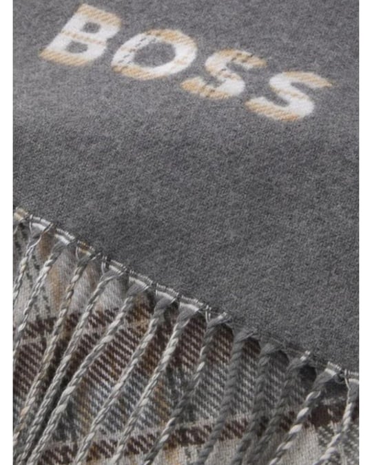 BOSS  BOSS Erkek Saf Yün Ve Pamukla Harmanlanan Desenli Gri Şal & Eşarp & Fular 50551650-030