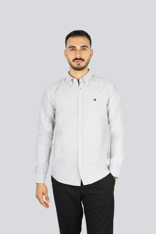 BOSS  BOSS Erkek Slim Fit %100 Pamuklu Logo İşlemeli Uzun Kollu Gri Gömlek 50544951-342