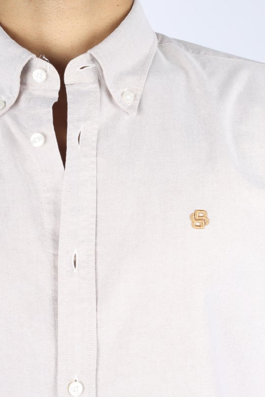 BOSS  BOSS Erkek Slim Fit %100 Pamuklu Logo İşlemeli Uzun Kollu Bej Gömlek 50544951-260