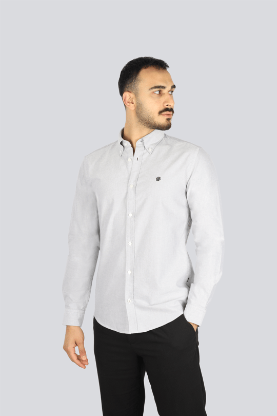 BOSS  BOSS Erkek Slim Fit %100 Pamuklu Logo İşlemeli Uzun Kollu Gri Gömlek 50544951-342