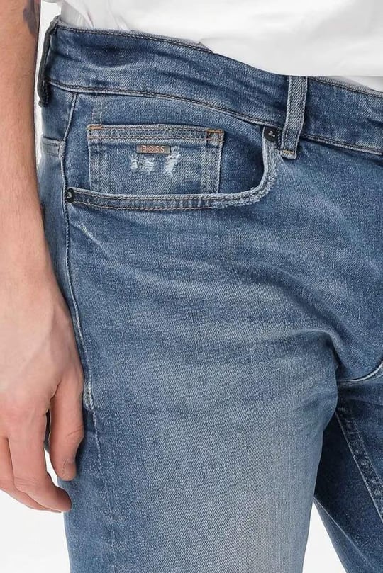 BOSS BOSS Erkek Slim Fit Düz Dar Kesim Mavi Jeans 50490015-440