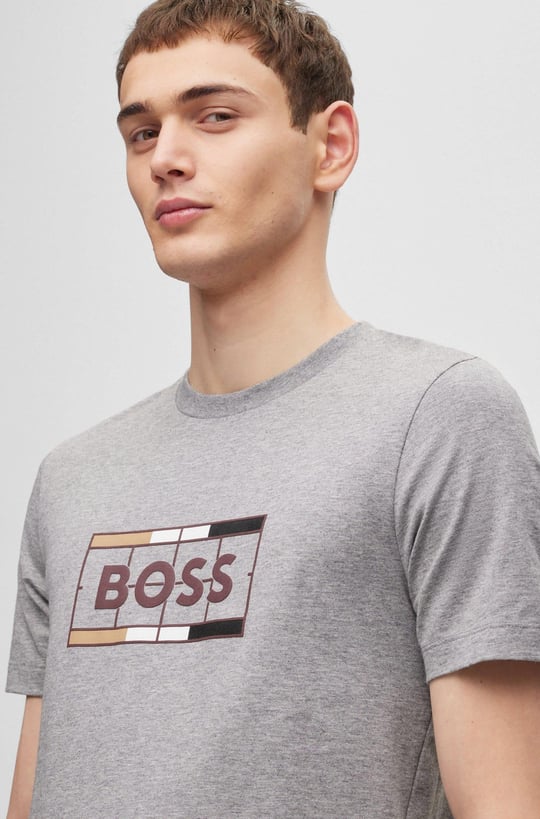 BOSS BOSS Erkek slim fit Kısa Kollu Logolu Bisiklet Yaka Gri1 T-Shirt 50486210-041