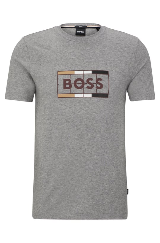 BOSS BOSS Erkek slim fit Kısa Kollu Logolu Bisiklet Yaka Gri1 T-Shirt 50486210-041