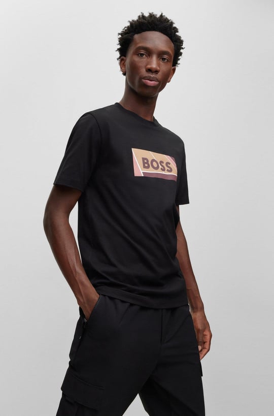 BOSS BOSS Erkek slim fit Kısa Kollu Logolu Bisiklet Yaka Siyah T-Shirt 50486210-001