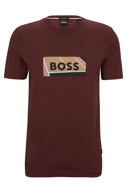 BOSS BOSS Erkek slim fit Kısa Kollu Logolu Bisiklet Yaka Bordo T-Shirt 50486210-601