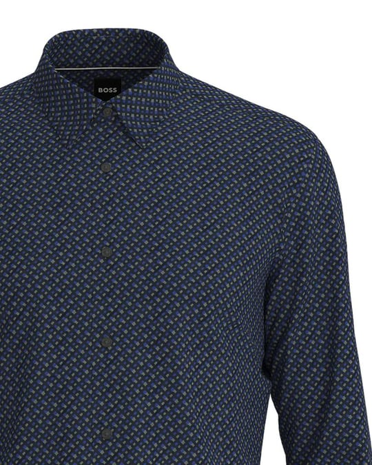 BOSS BOSS Erkek slim fit Uzun Kollu düz Gömlek yaka Mavi Gömlek 50488041-404