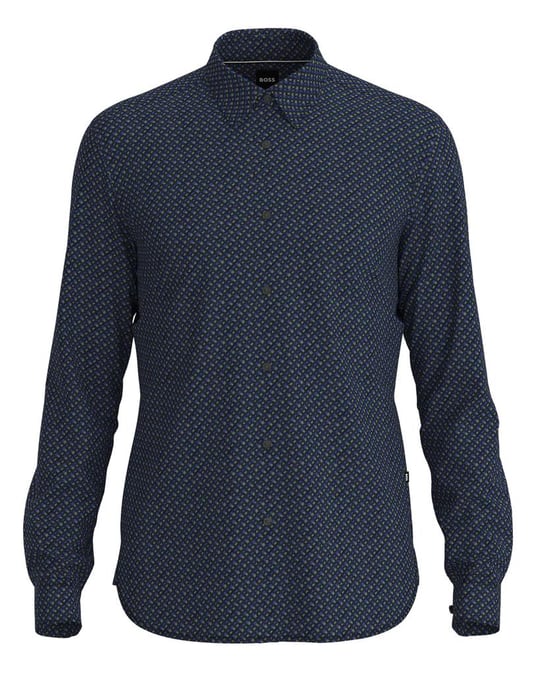 BOSS BOSS Erkek slim fit Uzun Kollu düz Gömlek yaka Mavi Gömlek 50488041-404