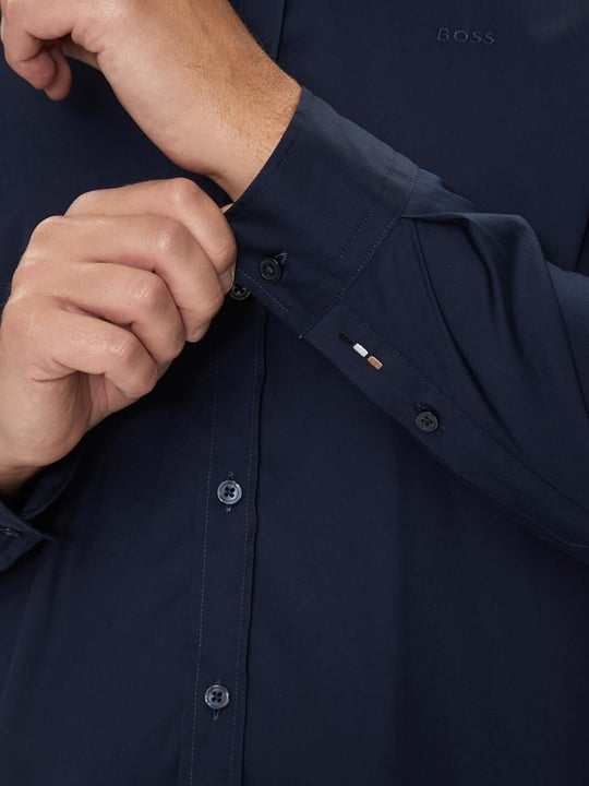BOSS BOSS Erkek Slim Fit Uzun Kollu Logo Desenli Lacivert Gömlek 50520291-404