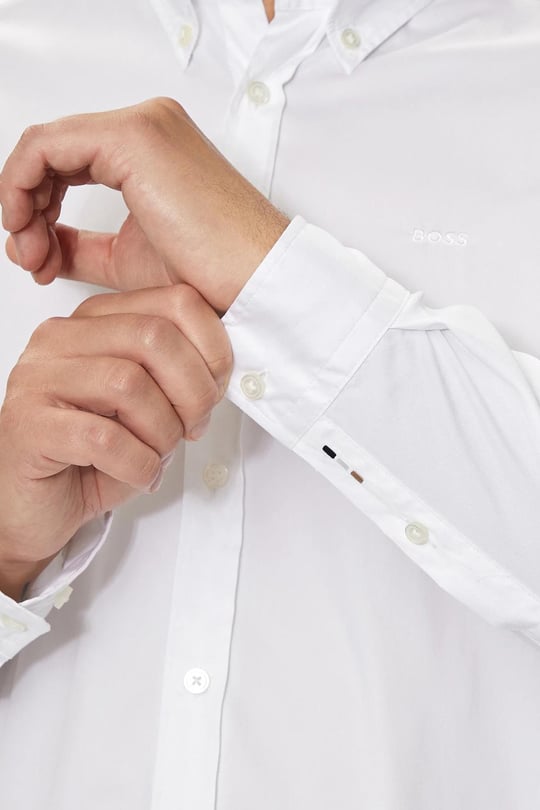 BOSS BOSS Erkek Slim Fit Uzun Kollu Logo Desenli Beyaz Gömlek 50520291-100