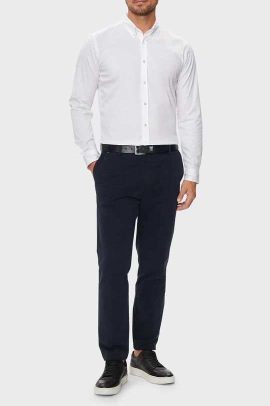 BOSS BOSS Erkek Slim Fit Uzun Kollu Logo Desenli Beyaz Gömlek 50520291-100