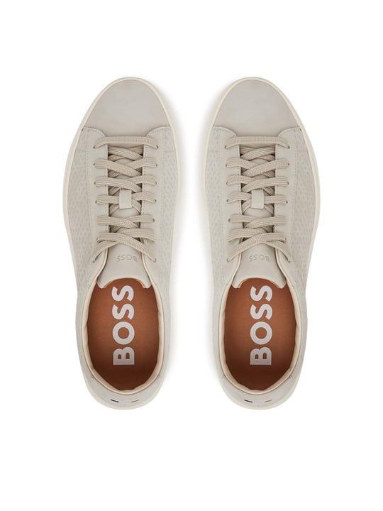 BOSS BOSS Erkek Üst Yüzeyi Monogram Logo Desenli Düz ve Rahat Taban Bej Ayakkabı 50542092-269