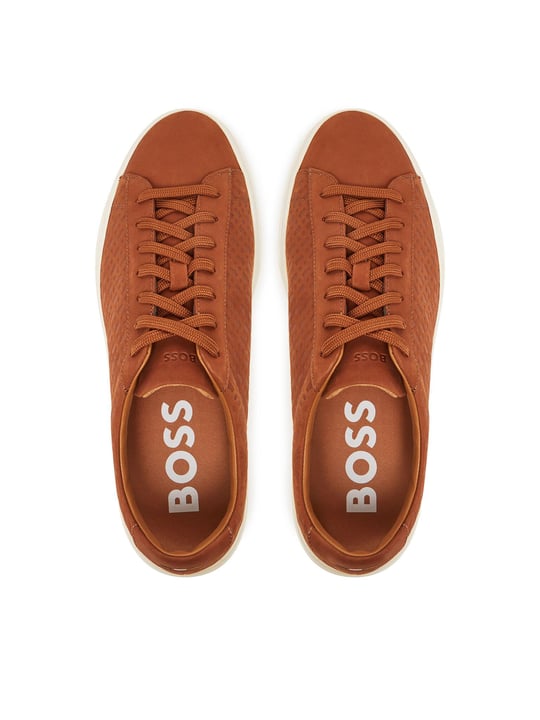 BOSS BOSS Erkek Üst Yüzeyi Monogram Logo Desenli Düz ve Rahat Taban Kahverengi Ayakkabı 50542092-212