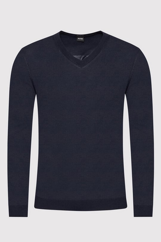 BOSS BOSS Erkek V Yaka Slim Fit Uzun Kollu Lacivert Kazak 50378576-LACİVERT