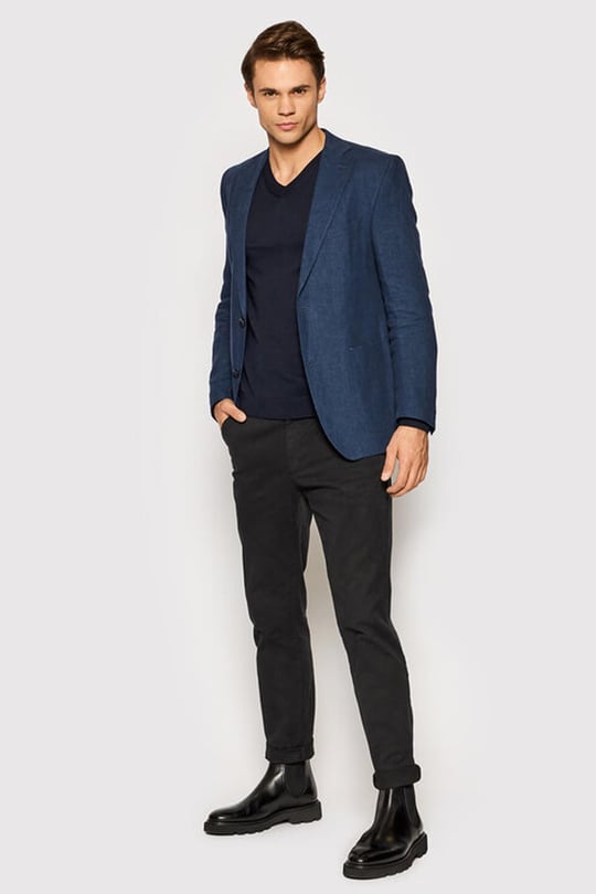 BOSS BOSS Erkek V Yaka Slim Fit Uzun Kollu Lacivert Kazak 50378576-LACİVERT