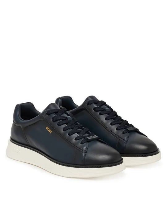 BOSS  BOSS Erkek Yumuşak Deri Bağcıklı Süper Hafif Dış Taban Lacivert Sneaker 50568773-401