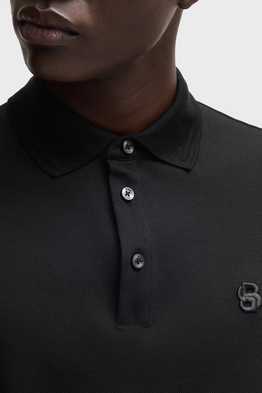 BOSS BOSS Erkek Yumuşak Merserize Pamuklu Normal Kesim Kısa Kollu Siyah Polo Yaka T-Shirt 50533355-001