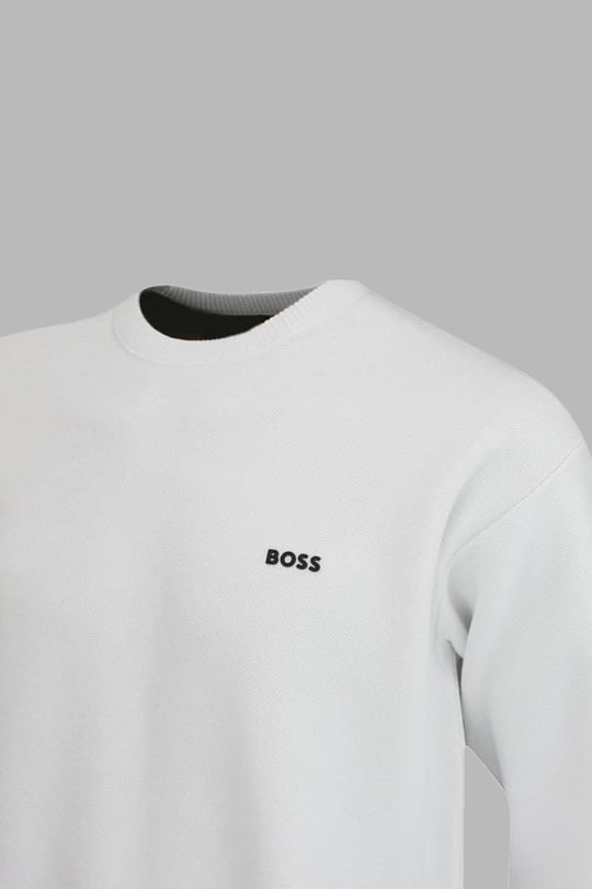 BOSS BOSS Erkek Yuvarlak Yaka Uzun Kollu Boss Yazılı Beyaz Kazak 50523168-100
