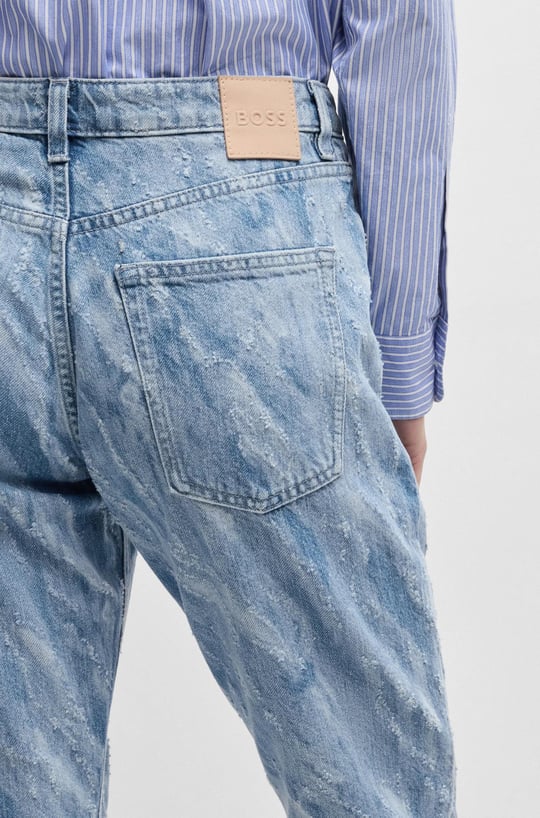 BOSS BOSS Kadın Dokulu Eskitme Desenli Denim Yüksek Bel Slim Fit Mavi Jeans 50529986-416