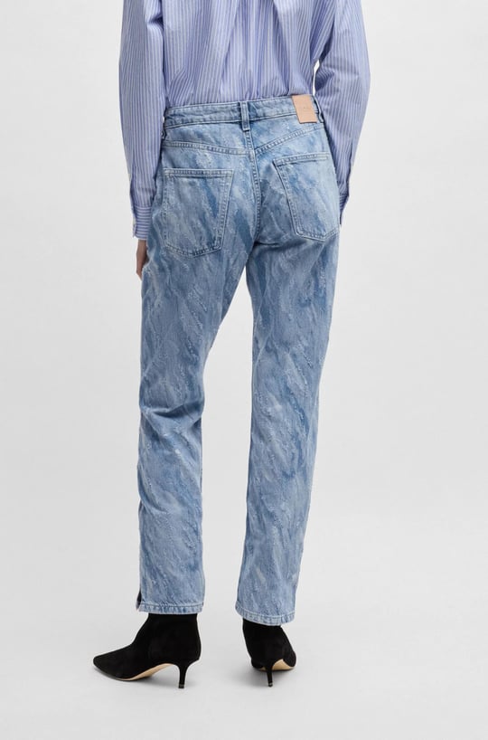 BOSS BOSS Kadın Dokulu Eskitme Desenli Denim Yüksek Bel Slim Fit Mavi Jeans 50529986-416