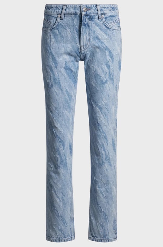 BOSS BOSS Kadın Dokulu Eskitme Desenli Denim Yüksek Bel Slim Fit Mavi Jeans 50529986-416