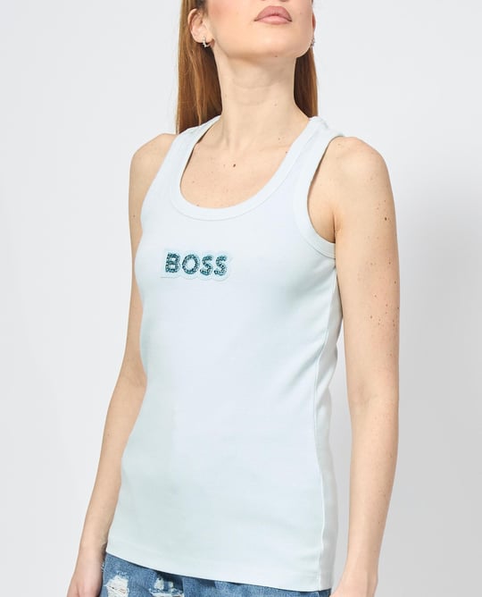BOSS BOSS Kadın Slim Fit Kalın Askı Boss Yazılı Mavi Atlet 50536985-442