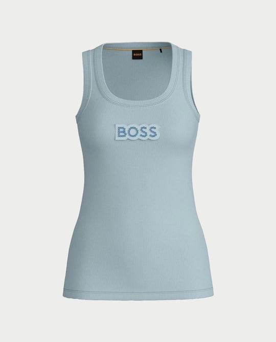 BOSS BOSS Kadın Slim Fit Kalın Askı Boss Yazılı Mavi Atlet 50536985-442