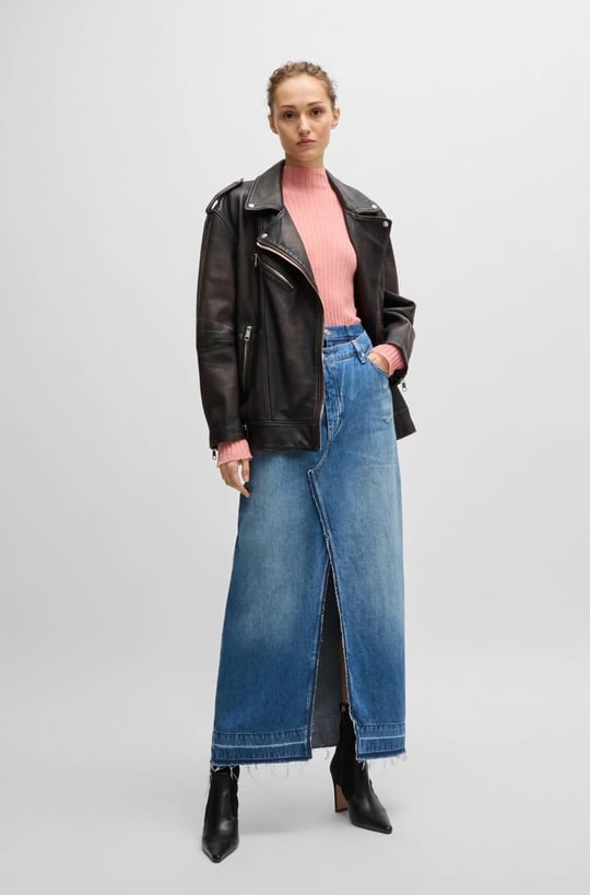 BOSS BOSS Kadın Yüksek Bel Düz Model Denim Rahat Kulanım Lacivert Etek 50518230-424