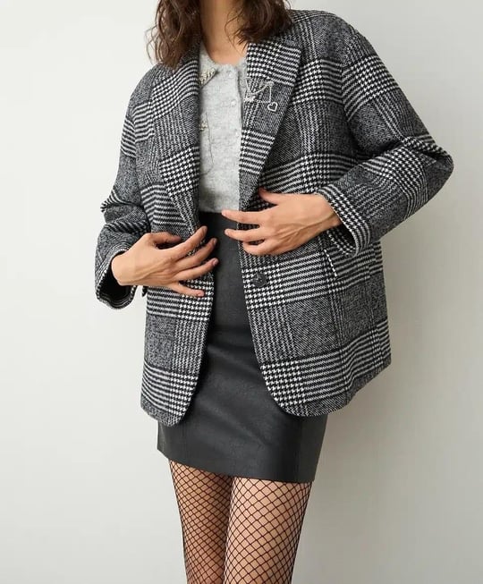 Bsb Bsb Kadın Uzun Kol Desenli Düğme Kapama Blazer Gri Ceket 054-214002-GRİ