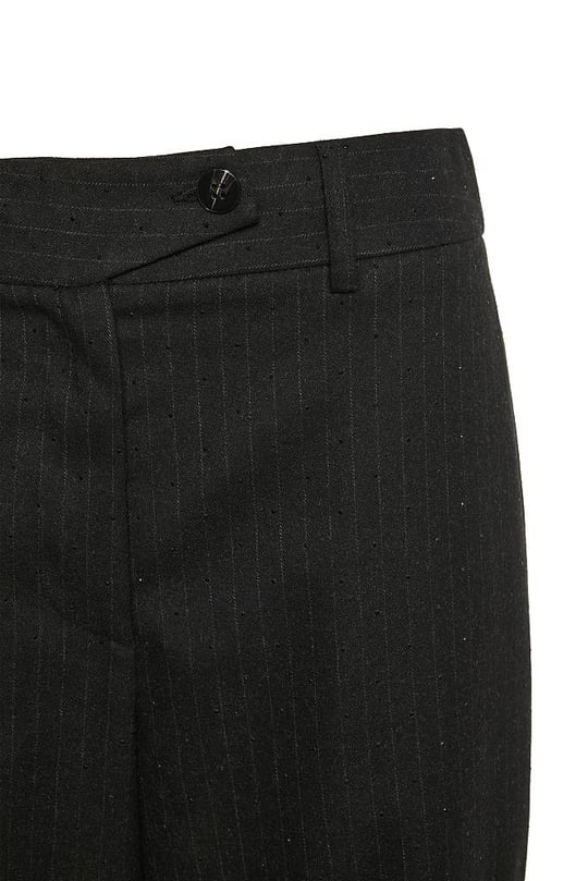 Bsb Bsb Kadın Yüksek Bel Çizgili Cep Detay Uzun Geniş Kesim Siyah Pantolon 054-112006-CARBON