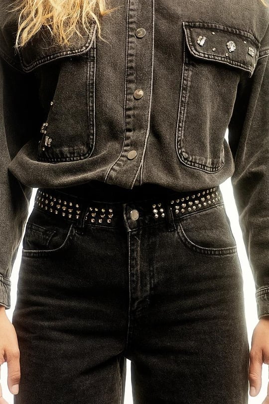 Bsb Bsb Kadın Yüksek Bel Geniş Paça Denim Kumaş Cepli Siyah Pantolon 054-212941-BLACK