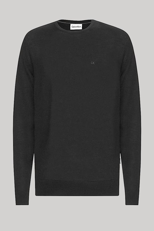 Calvin Klein Calvin Kleın Erkek %100 Yün Marka Logolu Uzun Kollu Bisiklet Yaka Siyah Sweatshirt K10K109474-BEH