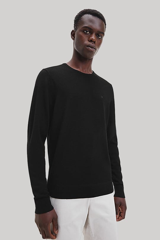 Calvin Klein Calvin Kleın Erkek %100 Yün Marka Logolu Uzun Kollu Bisiklet Yaka Siyah Sweatshirt K10K109474-BEH
