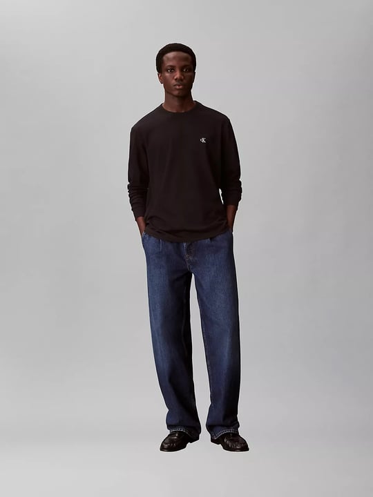 Calvin Klein Calvin Klein Erkek Bisiklet Yaka Uzun Kol Pamuklu Regular Fit Siyah T-Shirt LV04RD247G-UB1
