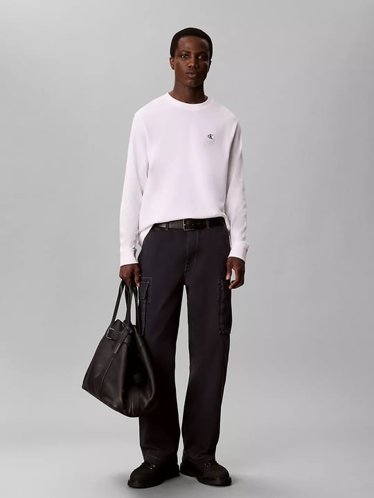 Calvin Klein Calvin Klein Erkek Bisiklet Yaka Uzun Kol Pamuklu Regular Fit Beyaz T-Shirt LV04RD247G-YAF
