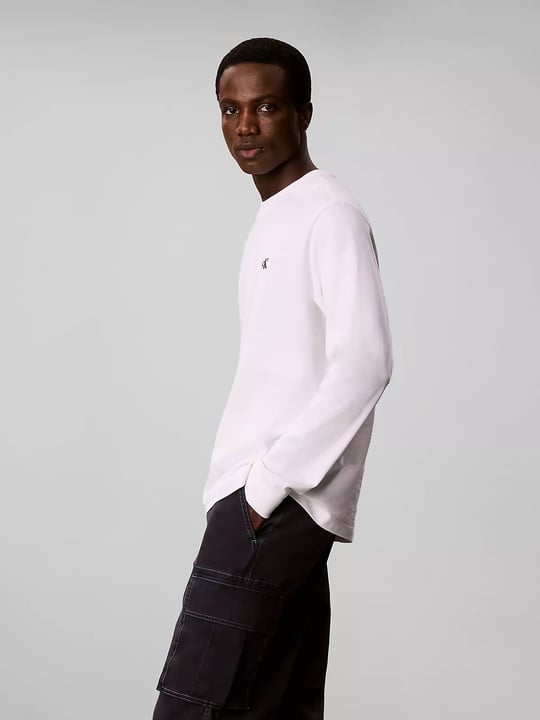Calvin Klein Calvin Klein Erkek Bisiklet Yaka Uzun Kol Pamuklu Regular Fit Beyaz T-Shirt LV04RD247G-YAF
