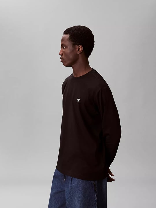 Calvin Klein Calvin Klein Erkek Bisiklet Yaka Uzun Kol Pamuklu Regular Fit Siyah T-Shirt LV04RD247G-UB1