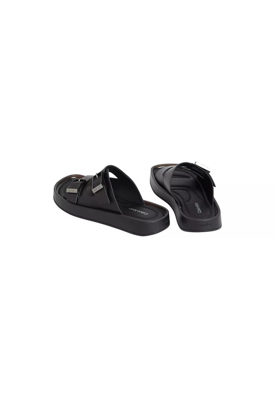 Calvin Klein Calvin Klein Erkek Çift Metal Tokalı %100 Deri Rahat Taban Siyah Sandalet HM0HM02097-0GJ