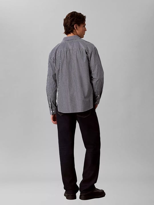 Calvin Klein Calvin Klein Erkek Çizgi Desen Gömlek Yaka Uzun Kol Düğme Kapama Lacivert-Beyaz Gömlek LV04RH104G-VU5