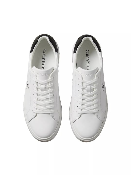 Calvin Klein Calvin Klein Erkek CK Logo Kabartmalı Düşük Bilekli Deri Beyaz-Siyah Sneaker HM0HM02123-01W