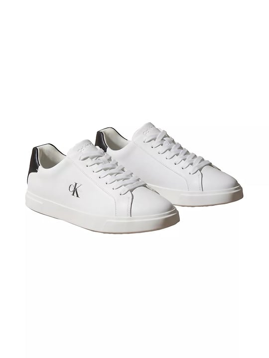 Calvin Klein Calvin Klein Erkek CK Logo Kabartmalı Düşük Bilekli Deri Beyaz-Siyah Sneaker HM0HM02123-01W