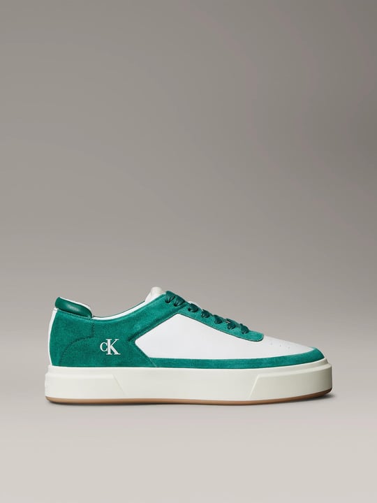 Calvin Klein Calvin Klein Erkek Düşük Bilekli Yüksek Taban Nefes Alabilen Üst Yüzeyli Deri Beyaz-Yeşil Sneaker YM0YM01354-0K5