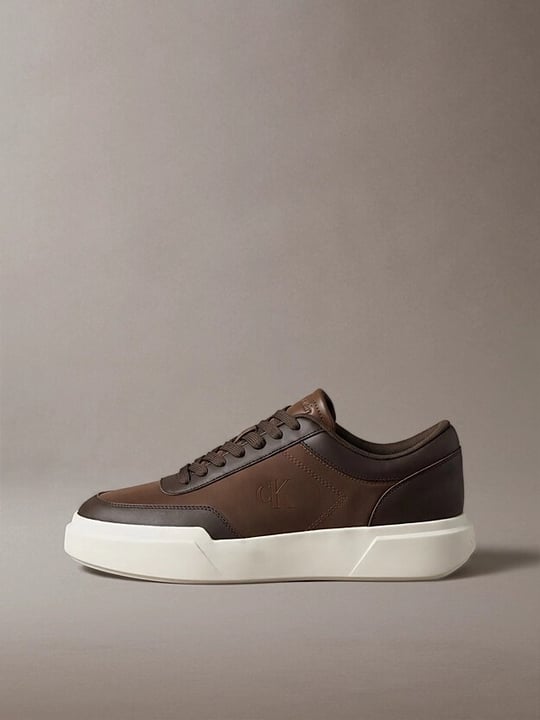 Calvin Klein Calvin Klein Erkek Düşük Bilekli CK Logo İmzalı Deri Kahverengi Sneaker HM0HM02326-0H2