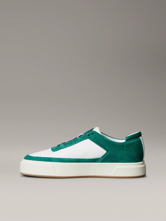 Calvin Klein Calvin Klein Erkek Düşük Bilekli Yüksek Taban Nefes Alabilen Üst Yüzeyli Deri Beyaz-Yeşil Sneaker YM0YM01354-0K5