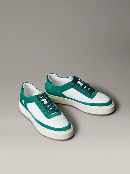 Calvin Klein Calvin Klein Erkek Düşük Bilekli Yüksek Taban Nefes Alabilen Üst Yüzeyli Deri Beyaz-Yeşil Sneaker YM0YM01354-0K5