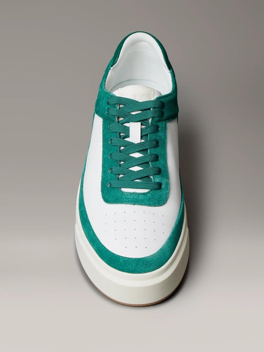 Calvin Klein Calvin Klein Erkek Düşük Bilekli Yüksek Taban Nefes Alabilen Üst Yüzeyli Deri Beyaz-Yeşil Sneaker YM0YM01354-0K5