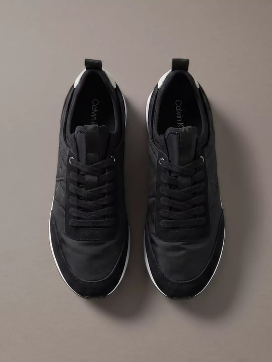 Calvin Klein Calvin Klein Erkek Düz Rahat Taban Bağlamalı CK Yazı Desenli Deri Siyah2 Sneaker YM0YM01414-0GM