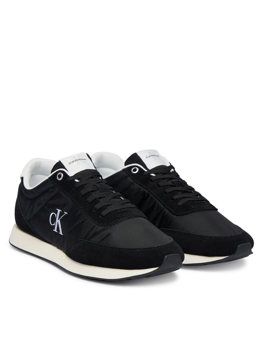 Calvin Klein Calvin Klein Erkek Düz Rahat Taban Bağlamalı CK Yazı Desenli Deri Siyah Sneaker YM0YM01361-0GM